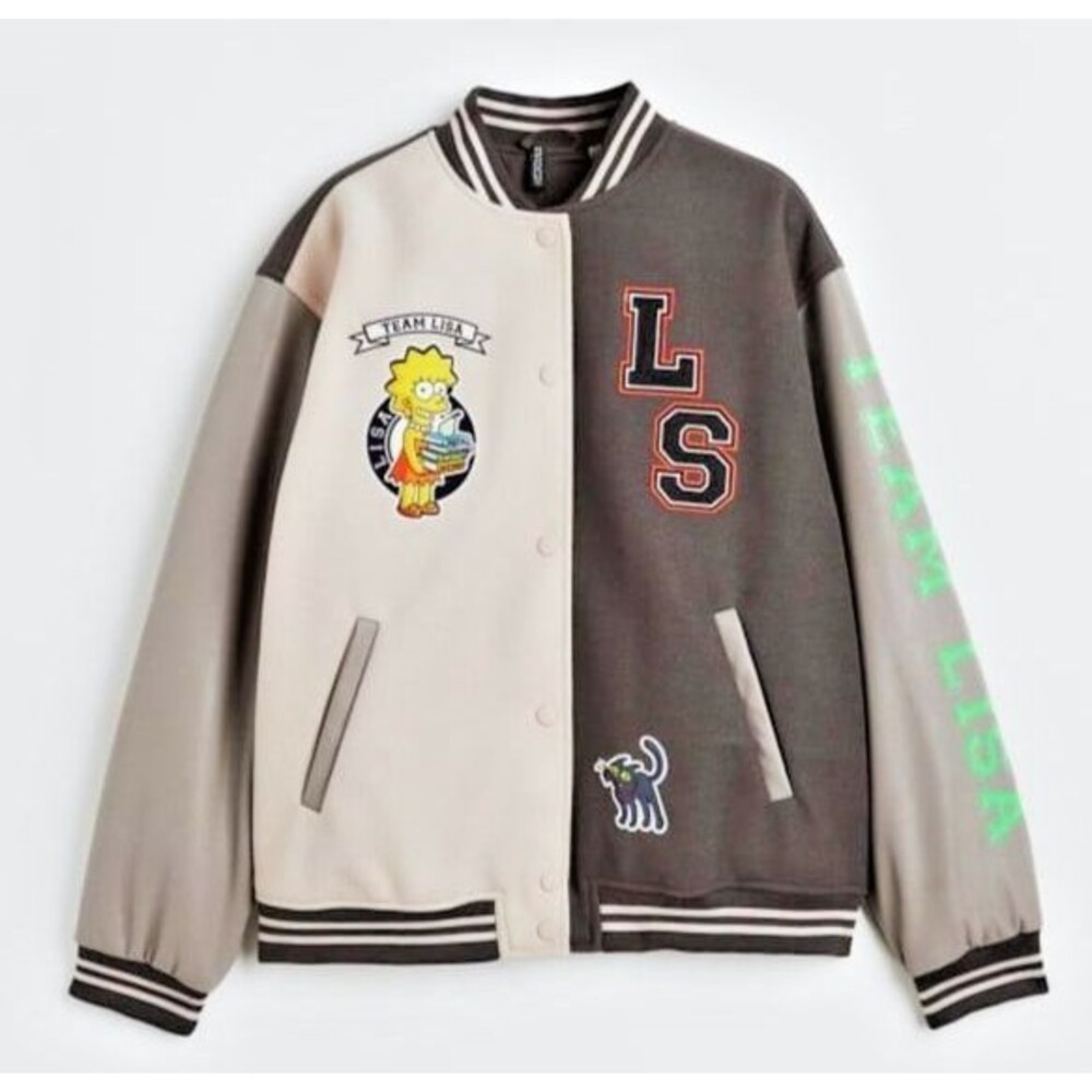 Women H&M Divided Simpson Varsity Bomber Retro Relaxed Y2k 90s Cartooncore Small